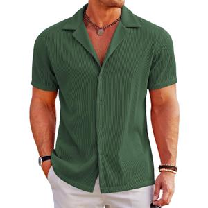 COOFANDY Men's Casual Button Down Shirts Short Sleeve Regular Fit Fashion Camp Beach Shirts Tops (Dark Green), Medium
