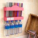 9.8" Acrylic Straw Holder for Cabinet Door - Straw Organizer with Ultra-Sticky Adhesive, Kitchen & RV Essensials, 5-Compartment Storage for Reusable Straws & Brushes, Colored Pencils, Markers (Pink)