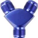 BARTOO Y Block Flare Fitting Adapter,10AN Male Flare Fuel Pump Hose Pipe Connector,10AN to 10AN to 10AN Aluminum Adapter Fitting,Blue