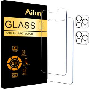 Ailun 2 Pack Screen Protector for iPhone 13 Pro Max [6.7 inch] Display 2021 with 2 Pack Tempered Glass Camera Lens Protector,[9H Hardness]-HD Case Friendly