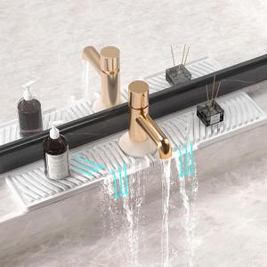 Diatomite Faucet Mat for Kitchen Sink - Fast Drying Sink Splash Guard, Multi-Slope Fast Self-Draining Stone Sink Mat for Kitchen Faucet, Sink Faucet Mat Splash Guard Keep Countertops Dry (23.6"x4.5")