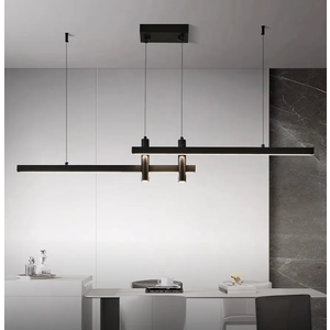 Modern Black Linear Pendant Lights Kitchen Island Lighting Minimalist Led Chandeliers Pool Table Light Dimmable Ceiling Hanging Light Fixture Dining Room with Remote Control (47in)