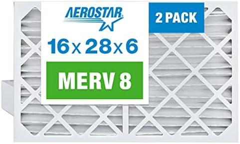 Aerostar 16x28x6 MERV 8-2 Count - High Efficiency Pleated HVAC, Furnace & Air Conditioner Filters - Removes Dust, Lint, Mold & Allergy-Causing Pollen