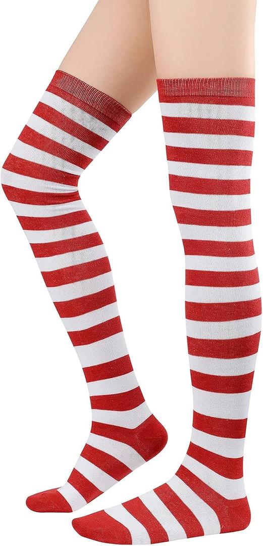 Century Star Thigh High Socks Striped Extra Long Tube for Women Over the Knee Athletic Sports Socks Plus Size Stockings (01 Red White)