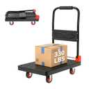Push Cart Dolly - Foldable Heavy - Duty Flatbed Platform Cart with 360 - Degree Rotating Wheels for Moving in Food Truck and Trailer, Load Capacity 330 lbs, Black Red