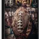 Black Framed Graffiti Wall Art Football Prints Teen Boys Room Wall Decor Colorful Football Inspirational Posters Sport Themed Wall Art for Athletic Trendy Spaces