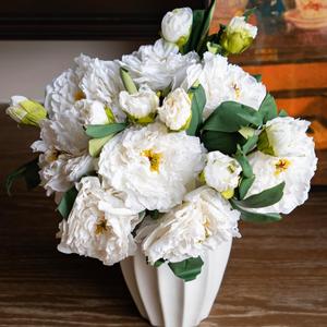 DUYONE Silk Peony Fake Flowers VintageLarge Long Stem Plants for Decoration Home Decor Living Room Artificial Flowers(White 4PCS)