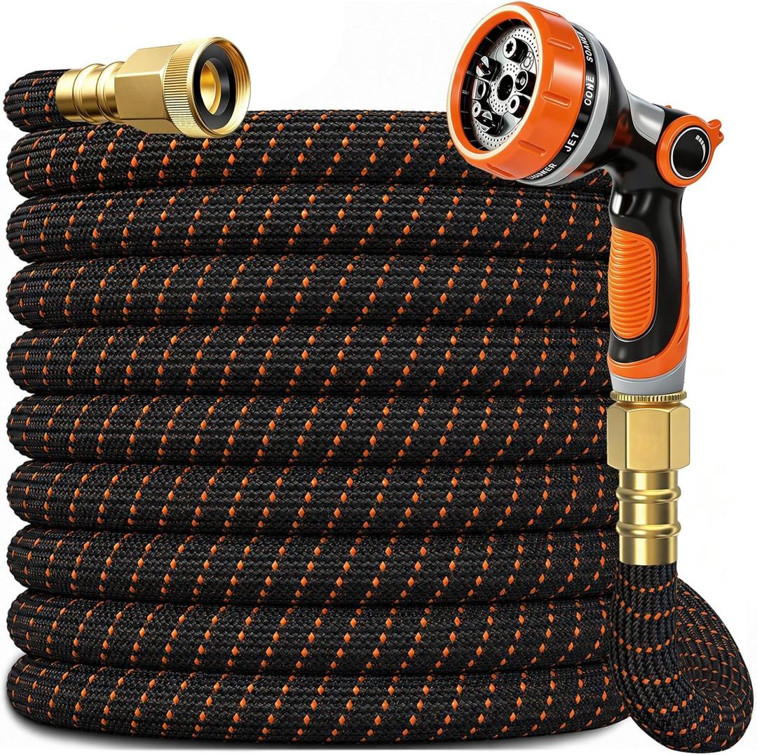 50FT Lightweight Flexible Garden Hose with 10modes Sprayer Nozzle,None-Expand,Non-Slip Handle,Non-Kink,LeakProof Water Hose for Garden,Boats,RV,Marine Washdown,Lawn(OrangeBlack,50Ft)