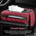 5 in 1 Car Center Console Cover, Armrest Pad with 2 Storage Pockets, Cup Holder, Tissue Box Slot, Phone Holder, Universal Car Interior Organizer (Burgundy)