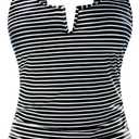 Women Tankini Bathing Suit Top - Ruched Tummy Control Swimsuit Top Modest Swim Tank Top Only No Bottom 2025 (Large, Stripe)