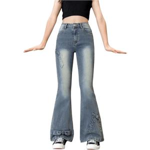 Floerns Girl's Bowknot High Waisted Bell Bottom Jeans Flare Leg Y2k Denim Pants Medium Wash 9Y