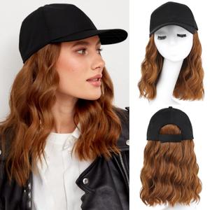 AISI QUEENS Hat Wig Hat with Hair Attached for Women Cap with Hair Attached for Women Baseball Cap Wig Extensions Short Wave Synthetic Adjustable for Daily Use (16 Inch, 30)