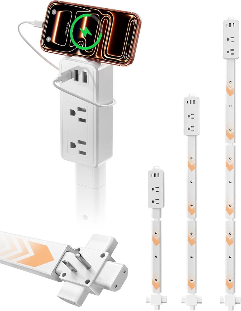 Blueera Electrical Outlet Extender Features USB-C, 2 USB-A, 2 AC Outlets, Access Hard-to-Reach Places, Extends 17''-36'', Extendable Outlet with 4-Way Plug for Behind Couches, Nightstands-2 Pack