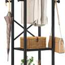 IBUYKE Coat Rack with Shelves, Freestanding Hall Tree with 3 Shelves and 8 Hooks, Industrial Clothes Stand for Entryway, Hallway, Bedroom, Black UTMJ088B