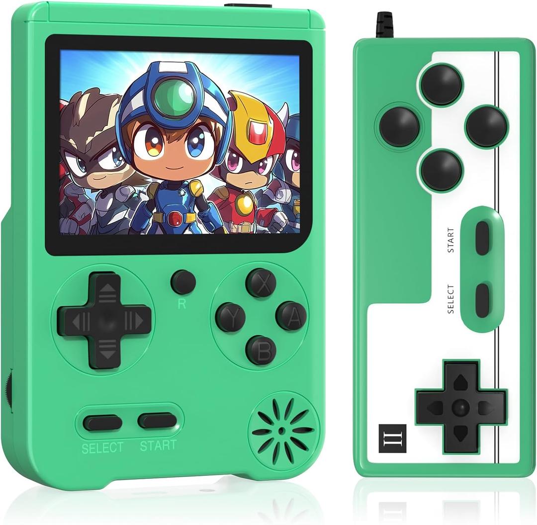 Leingee Mini Handheld FC Game Console, 3.0 Inch LED Display Support Playing on TV, with Rechargeable Battery and Portable Arcade - Ideal Festival & Birthday Gift for Kids(Green)