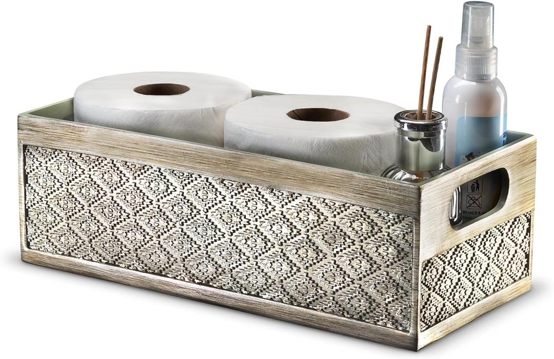 Creative Scents Dublin Silver Bathroom Decor Box Toilet Paper Holder Storage Basket  Decorative Toilet Tank Topper Bathroom Storage Organizer  Bathroom Sink Organizer Countertop Container