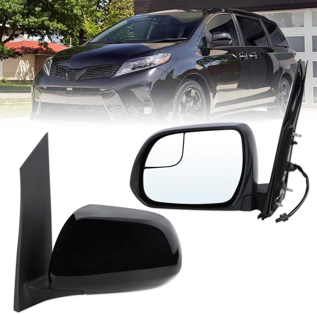 Lqtio Left Driver Side Mirror Compatible With 2015 2016 2017 2018 2019 2020 Toyota Sienna With Manual Folding Power Glass Black Replace#87940-08140(3Pins)