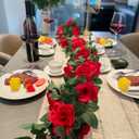 2 Pack (16FT) Artificial Rose Vine Fake Flowers Garland Hanging Silk Rose Ivy Plants Vine for Mother's Day Wedding Arch Party Garden Wall Aesthetic Art Dcor (Red)