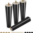 FoDau770 Black Rubber Wood Furniture Legs 8 Inches, Straight Tapered Wood Feet Mid Century Sofa Legs Set of 4, 5/16" UNC Furniture Feet for Cabinet Couch Dresser Chair Ottoman Table