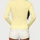 Women Open Button Down Picot Crew Neck Long Sleeve Cropped T Shirts Slim Fit Pointelle Crop Tops Fall Tees Outfits Yellow (Yellow, M)