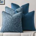 a moment Blue 4 Pack Throw Pillow Covers - Chenille & Velvet Set with Piping, Farmhouse Textured Design Cushion Cases for Couch Sofa Bed (20x20 Inch, No Insert)
