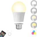 Rechargeable Battery Operated Light Bulbs, E26 Detachable LED Bulb with Remote Control, Dimmable, 4 Color Temperatures, RGB, Timer, Emergency Light Bulbs for Power Outrage, Lamp and Sconce, 1 Pack