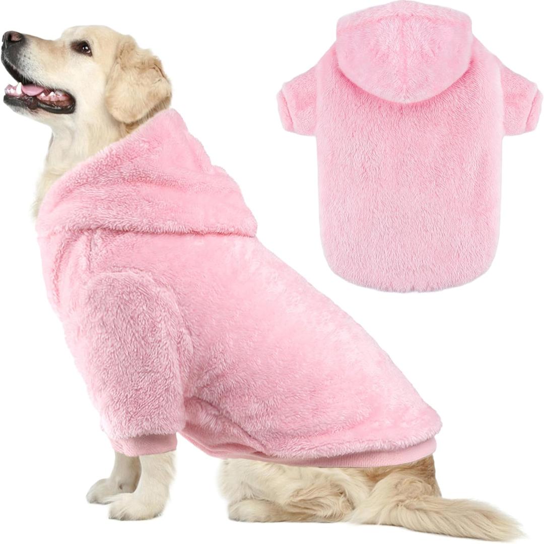 Fuzzy Dog Hoodie Sweater for Large Dogs Warm Winter Dog Clothes with Double-Sided Plush Fleece Soft Stretchy Pet Coats Hooded Sweatshirt for Medium Large Dogs (XL (Back: 24.8",Chest: 33.86",35-55lbs), Pink)