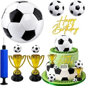Morofme 8pcs Soccer Ball Cake Toppers Large Soccer Cake Decorations Mini Soccers Cupcake Topper Happy Birthday Topper Trophies Decor Footballs Cake Toppers for Soccers Themed Birthday Party Supplies