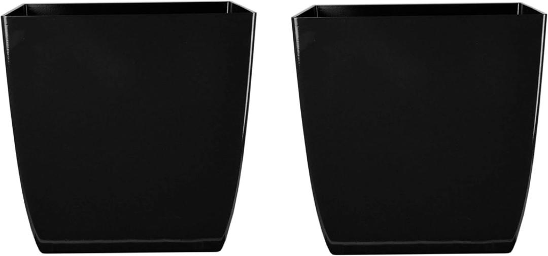 The HC Companies Aria Self Watering Square Plant Pot w/Drainage - Planters for Outdoor Plants & Indoor Plants - Lightweight & UV-Resistant Plastic Pots for Plants (8" Glossy Black, Pack of 2)