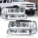 Fullux LED DRL Headlight Assembly Fits 1999-2002 Chevy Silverado 1500 2500