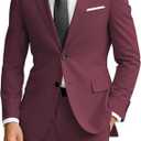 Wangyue Men's 2 Piece Suit Slim Fit Suits for Men Two Button Blazer Formal Business Jacket Suit for Wedding Prom Dinner, M, Burgundy