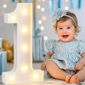 Pooqla 1st Birthday Decorations for Girls Boys, Large 12.6 in Tall Light Up Numbers for Party Decorations Table Backdrop Wall Decor, Big Marquee Number 1 Gift for First Birthday Anniversary Decoration