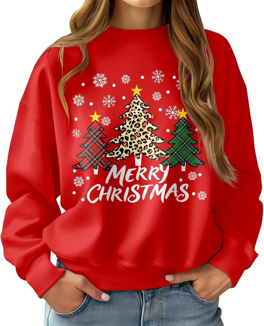 ZenGents Women Ugly Christmas Sweatshirt Long Sleeve Shirts O-neck Pullover (Red, XXL)