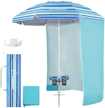 Grandekor 7FT Beach Umbrellas for Sand Heavy Duty Wind Portable Beach Umbrella with Table and Sun Shade Travel Beach Umbrella with Carry Bag Sun Umbrella Beach, UV 50+