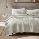 palassio Beige 100% Cotton Quilt King Size Bedding Sets with 2 Pillow Shams, Soft Bedspread Shabby Chic Rustic Coverlet, Textured Lightweight Quilted Comforter Bed Cover for All Season, 3 Pieces