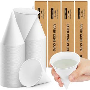 Roshtia 800 Pcs Paper Cone Cups Thicken Disposable Cone Cups for Shaved Ice, Slushies Water Cooler Dispenser, White (4 oz)