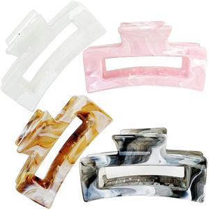 Marble Square Claw Clips Cellulose Acetate Rectangle Hair Claws Women Girls Tortoise Thick Hair Clips Resin French Barrettes Curly Straight Hair Basic Acrylic Side Clip Hair Accessories