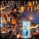 Floating Candles with Wand Remote,Halloween Decor 12PCS Flickering Flameless with 60PCS Bat Wall Stickers,LED Magic Hanging Candles for Christmas Indoor Outdoor Birthday Party Decorations