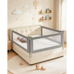 DegliFory 3-Piece King Size Bed Rail for Toddlers, Baby Bed Rail Guard with Height Adjustable, Headboard Rod, Bed Safety Rails for King Size Bed —(74.8" x 78.7" x 78.7")