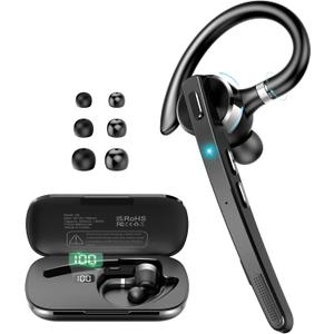 Thunelec Bluetooth Headset, Wireless Bluetooth 5.3 Earpiece, 90Hrs Hands Free Headset with APTX HD Audio & Mute Button, Dual Noise Cancelling Mics, Single-Ear Headphone for Trucker/Business/Office/Gym