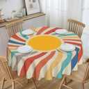 Oil-Resistant Tablecloth - Waterproof Washable Floral Design, 60 Inch Round Table Cover for Kitchen Dining, Outdoor Picnic, Party, Home Decor (Sun)