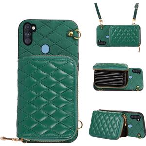 Detachable Crossbody Strap Wallet Case for Samsung Galaxy A11/M11 with Zipper Purse, Multi Card Slots and PU Leather Stand Shockproof Cell Phone Cover for A 11 11A Women Green