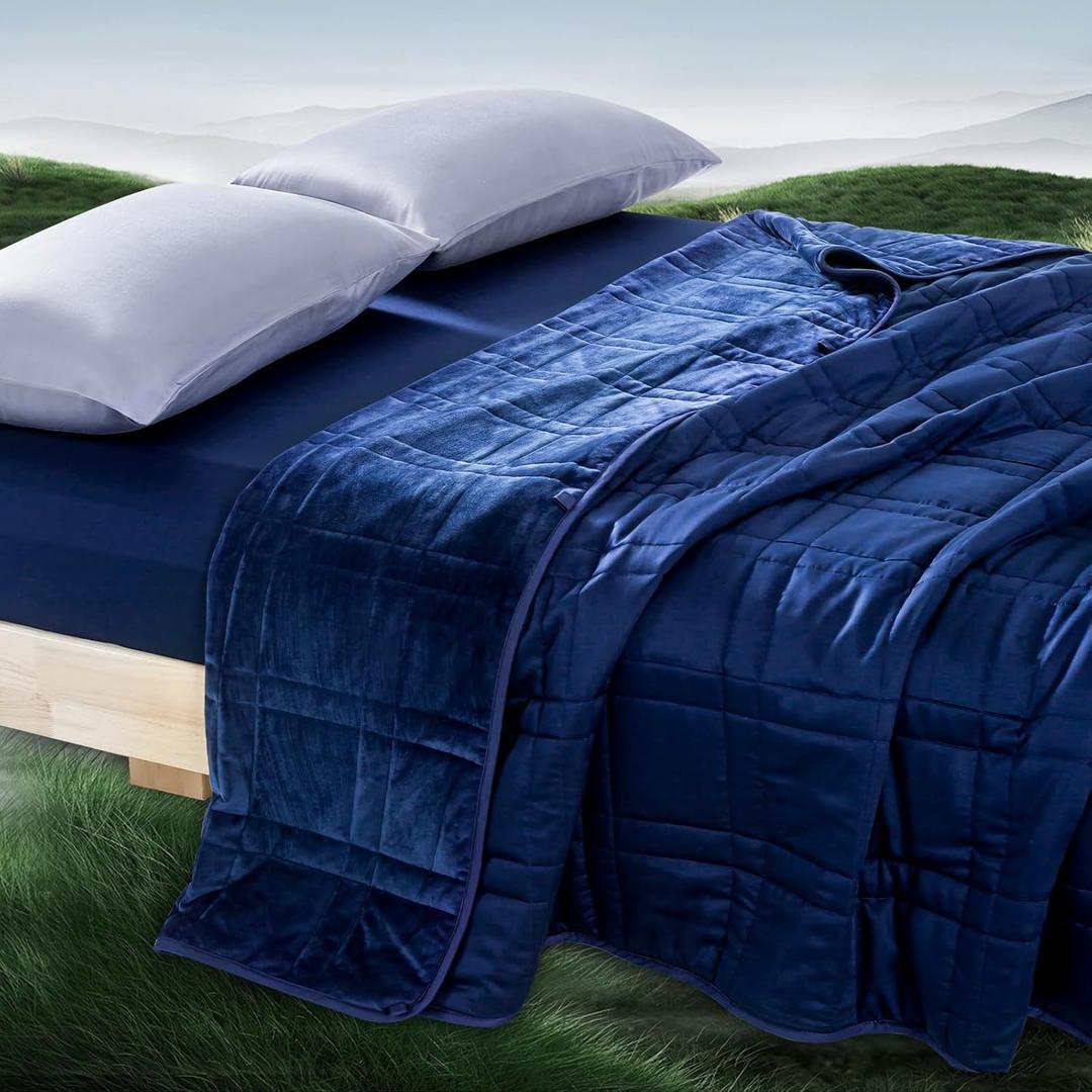 Weighted Blanket 48''x72'' 15lbs for Adults, Warm Short and Cool Tencel Fabric Double-Sided Weighted Blanket for All Season Use