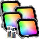 Leddictive 4 Pack RGB LED Flood Light 100W, 1000W Equivalent 10000 LM Outdoor Landscape Flood Lights with 4 Remote, IP66 Waterproof Outdoor Light for Christmas Party Stage Uplight Wall Wash