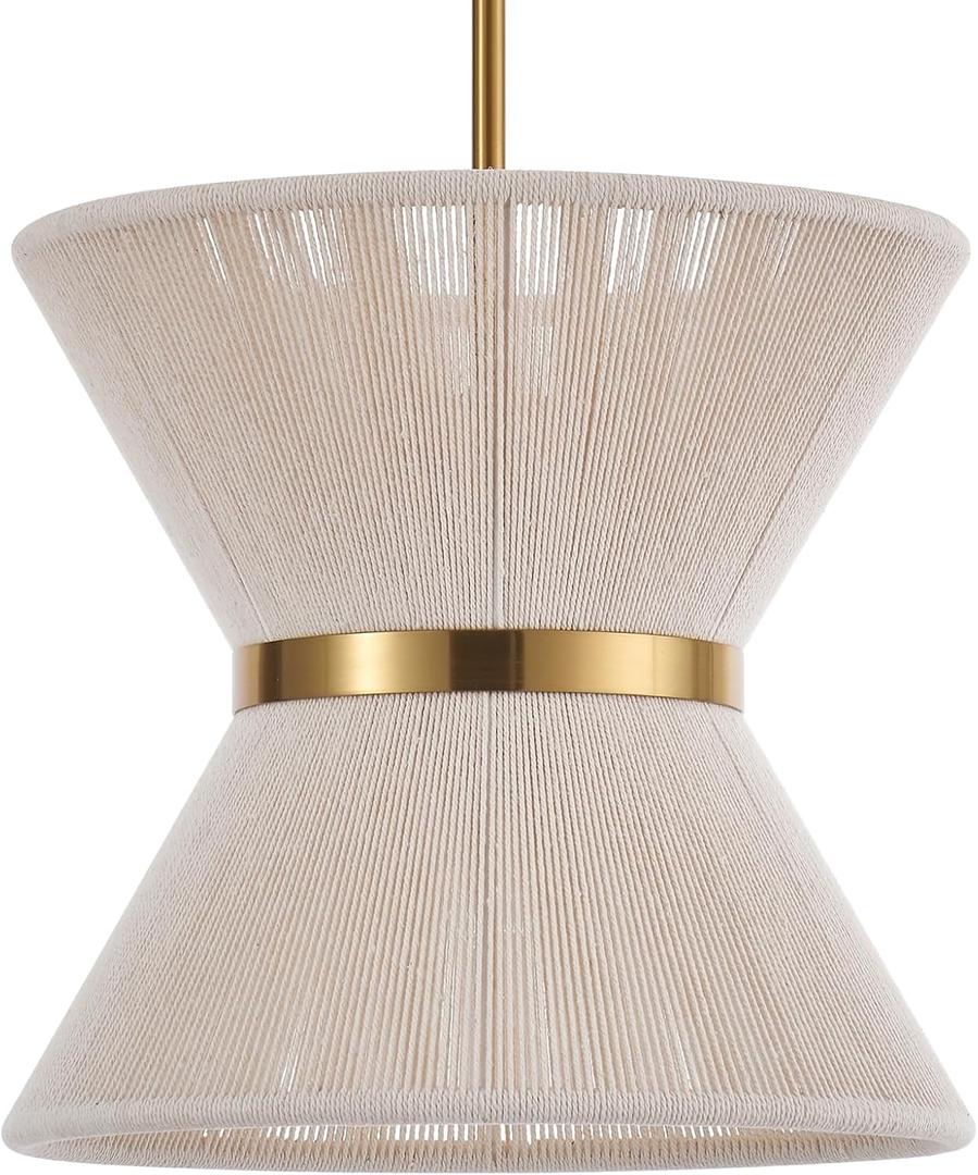 Hand Woven Boho Pendant Light Coastal Mini Modern Chandelier Adjustable Transitional Minimalist Pendant Lighting Fixtures for Kitchen Island Dining Room, White, Dia 12.2, UL Listed