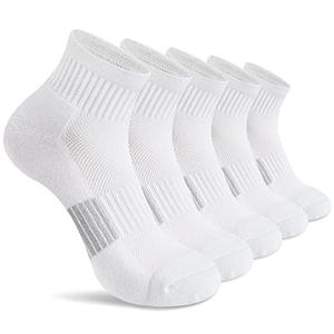Gonii Ankle Socks Womens Athletic Thick Cushioned Running Hiking Crew Socks 5-Pairs (White)
