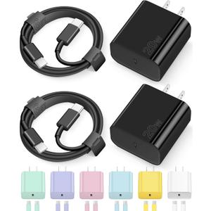 iPhone 17 16 15 Charger Fast Charging Type C Chargers USB C Charger Block iPhone Air Chargers with 2 Pack 6FT Cable for iPhone 17/17 Plus/17 Pro Max/16/16 Plus/16 Pro Max/15 Pro Max/iPad Pro(Black)