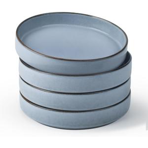 famiware Annecy Pasta Bowls Set of 4, 24 oz Salad Bowl Plates, Stoneware Dinnerware/Dishware/Plateware Set for Serving, Dining, Noodles - Microwave & Dishwasher Safe, Reactive Glaze, Reactive Blue