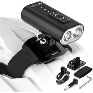 VICTGOAL Bike Helmet Light 800 Lumens Rechargeable 13 Modes Front Light with High & Low Beam, Waterproof Bicycle Helmets Light with Dual Mounts for Helmet & Handlebar for Night Cycling (Black)