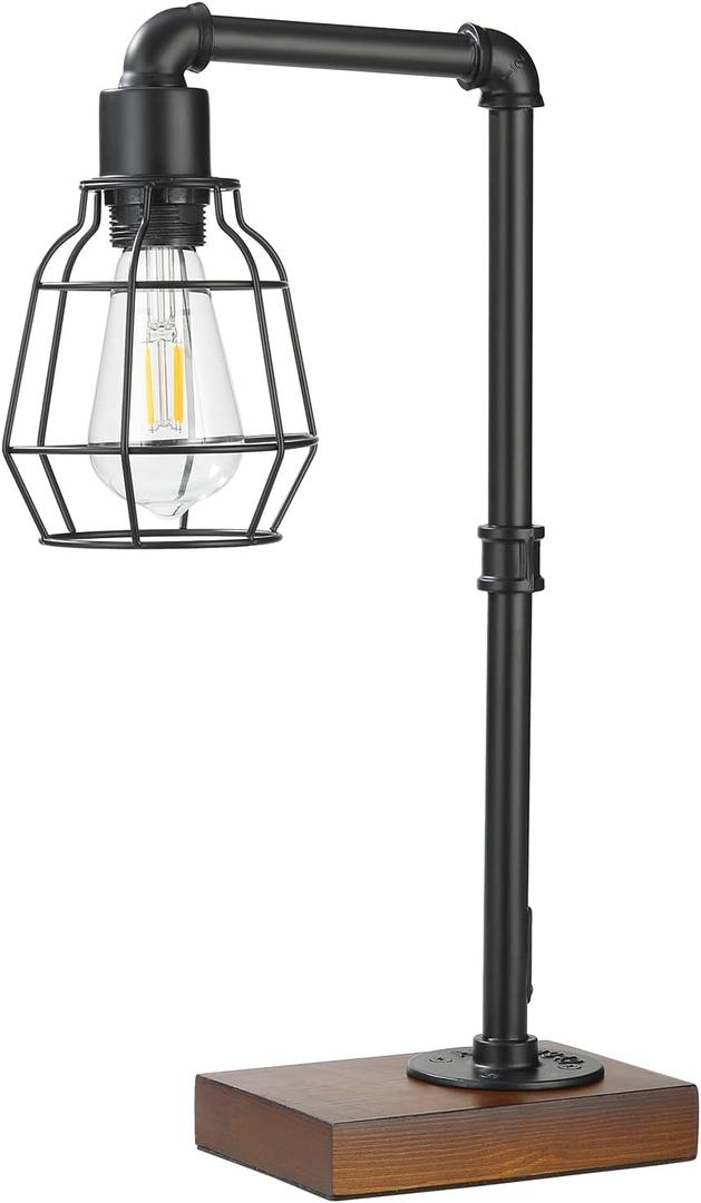 CONCA Industrial Steampunk Table Lamp, Edison Bulb, Metal, A-Black, 19.6x11.7x5.35 inches, 3 lbs, E26 Base, 800 Lumen, 120V A-Black